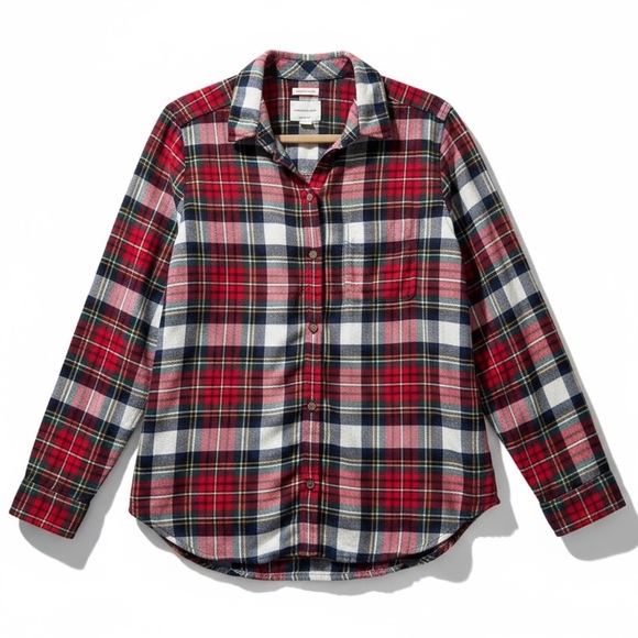 American Eagle Outfitters Tops - American Eagle Soft Plaid Boyfriend Flannel Shirt Cozy Fall Top Red Navy White M
